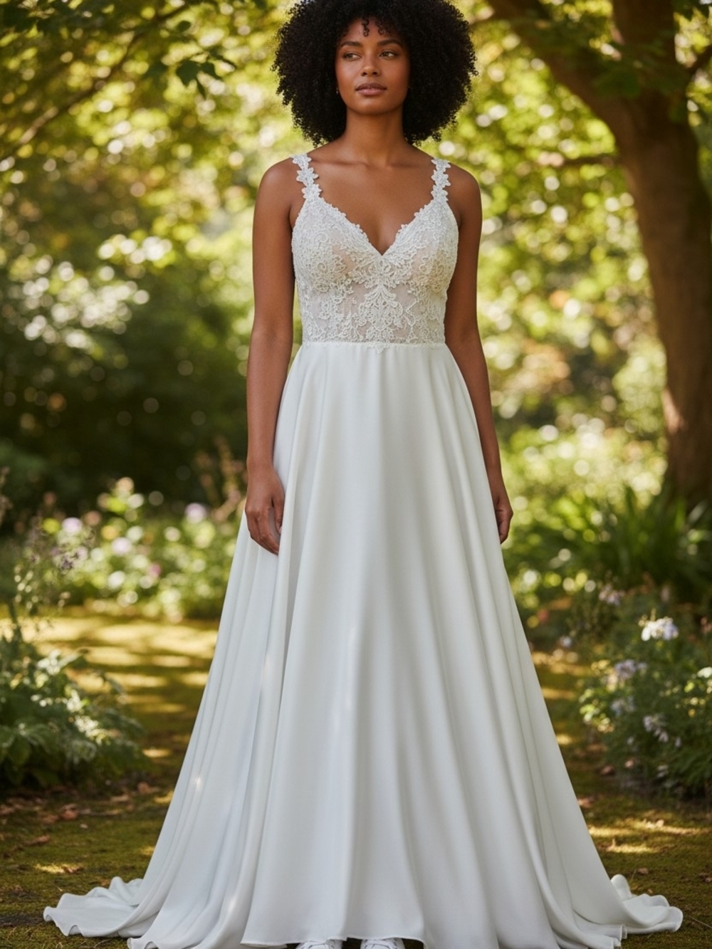 Wedding Gown White With Lace Bodice‎  5' Train Gorgeous Back Size XL